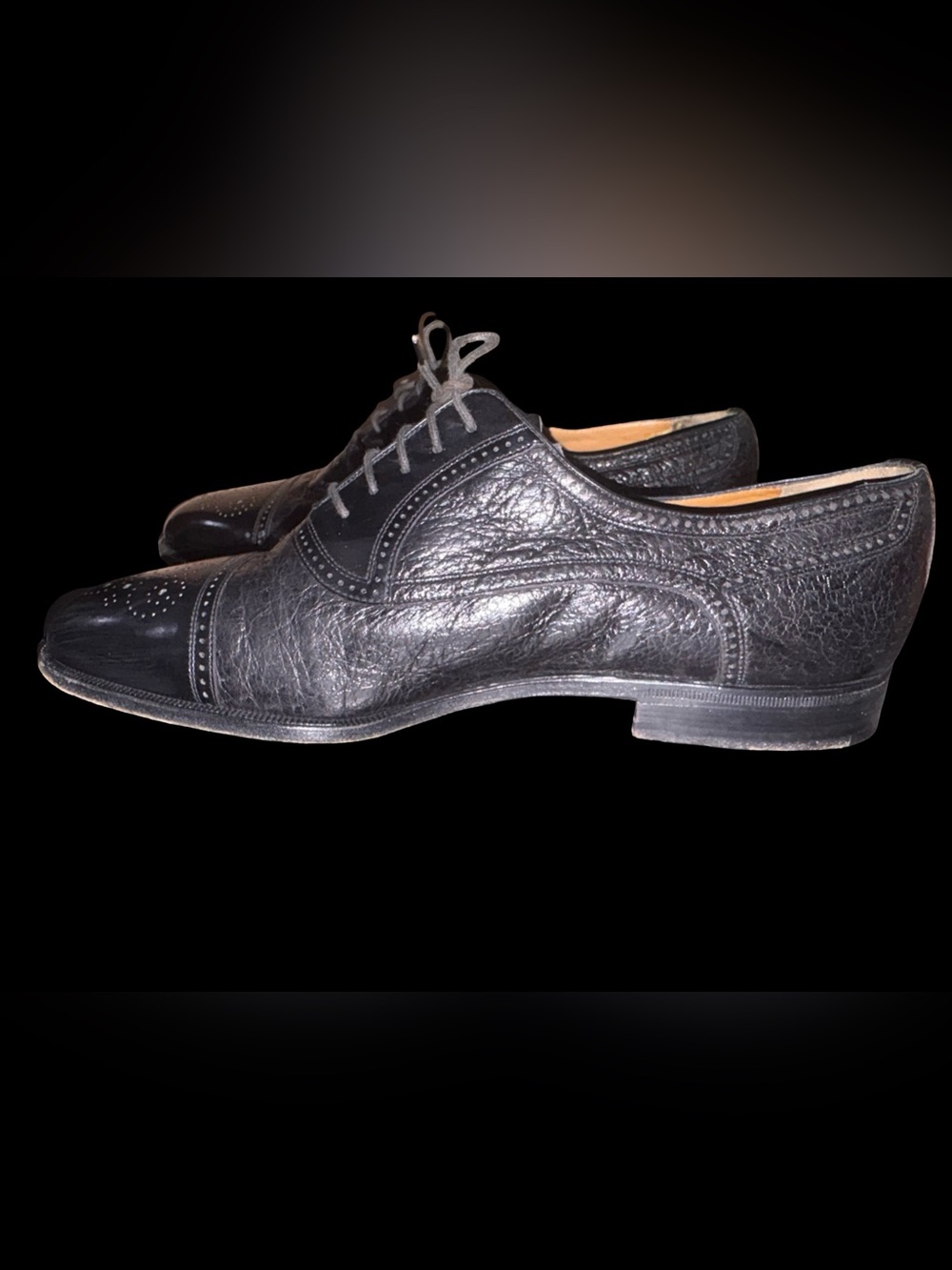 Moreschi Abano Oxford Dress Shoes Mens 13 Black Peccary & Calfskin Cap Toe - Picture 6 of 13